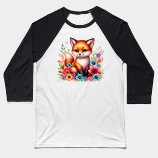 A red fox decorated with beautiful colorful flowers. Baseball T-Shirt